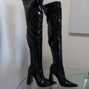 NWT Zara Over the Knee Block Heel Shiny PU Leather Boots